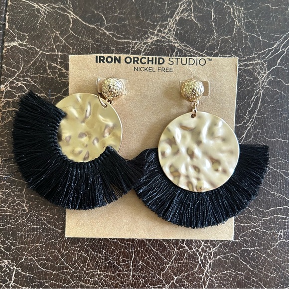 Iron Orchid Studio Gold and Black Tassel Fringe Earrings - Picture 1 of 3